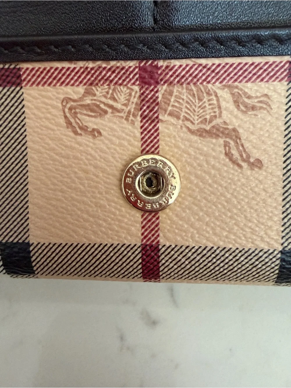 Burberry Haymarket Plaid Fold Wallet with Black Trim